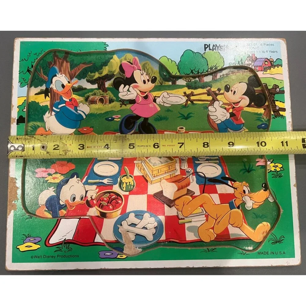 Vintage Mickey Mouse & Friends Playskool Wooden Inlaid Puzzle Complete Disneyana